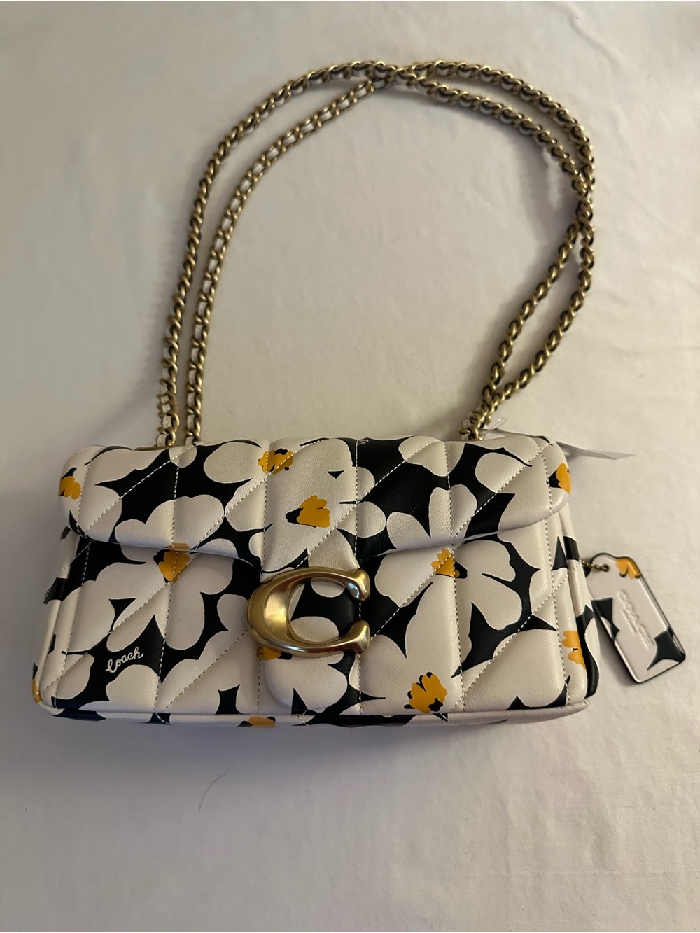 Coach Quilted Tabby 20 Floral Shoulder Bag in White, Black & Yellow - Picture 3 of 6